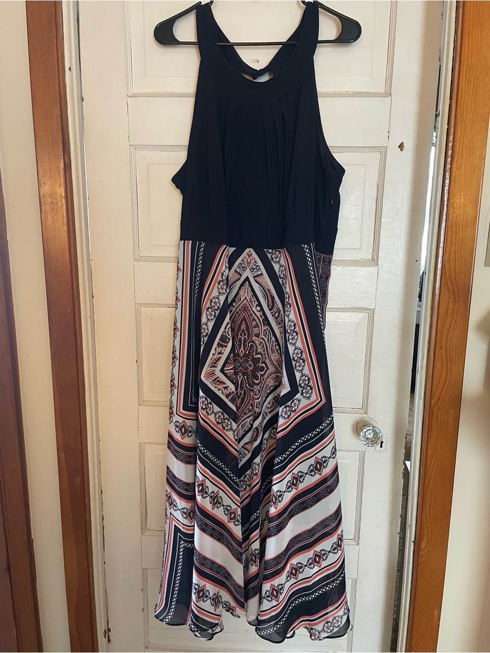 Sleeveless Navy & Patterned Maxi Dress